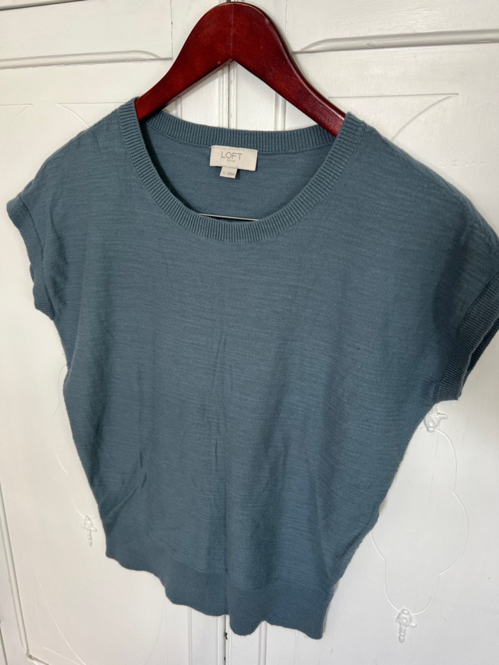 2/$7 LOFT Slate Blue Short Sleeve Knit Top with Crew Neck